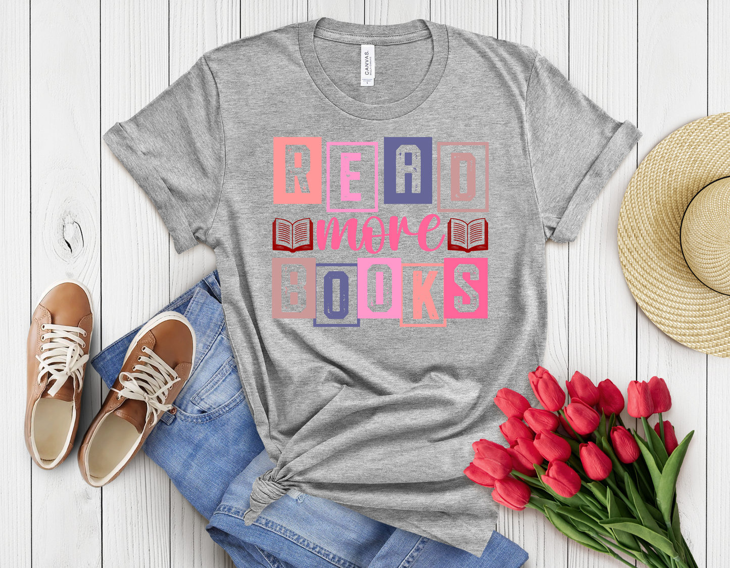 Colored read more books t-shirt