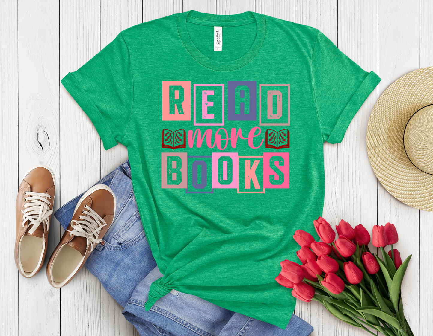 Colored read more books t-shirt
