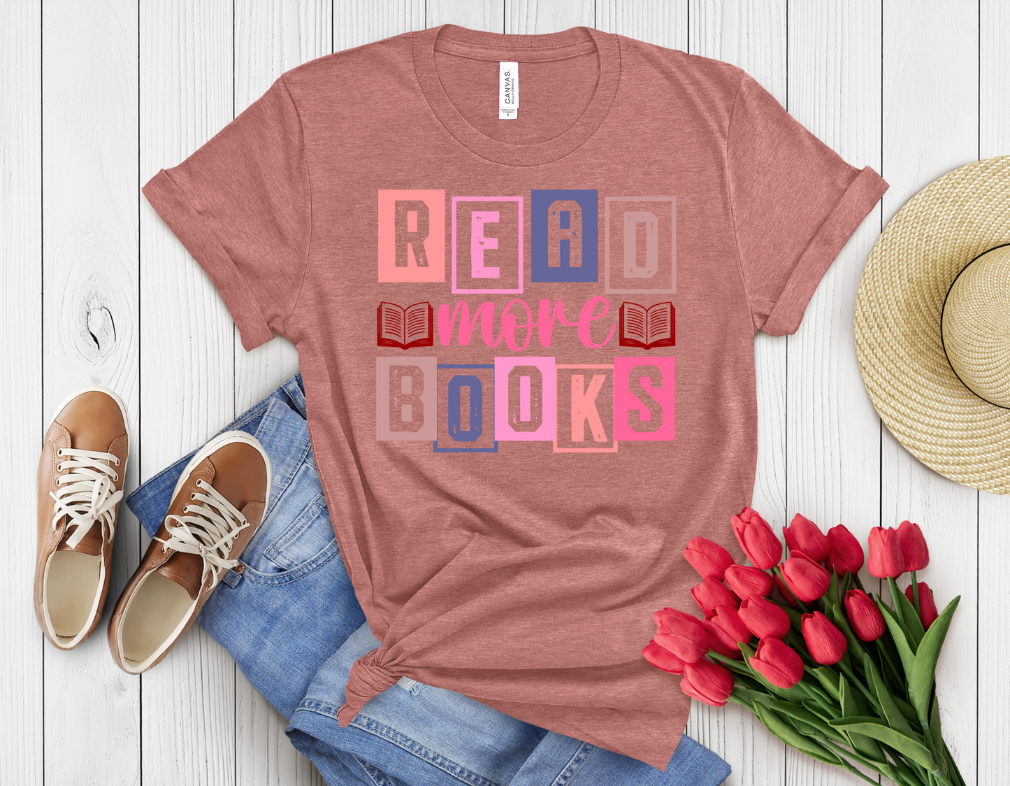 Colored read more books t-shirt