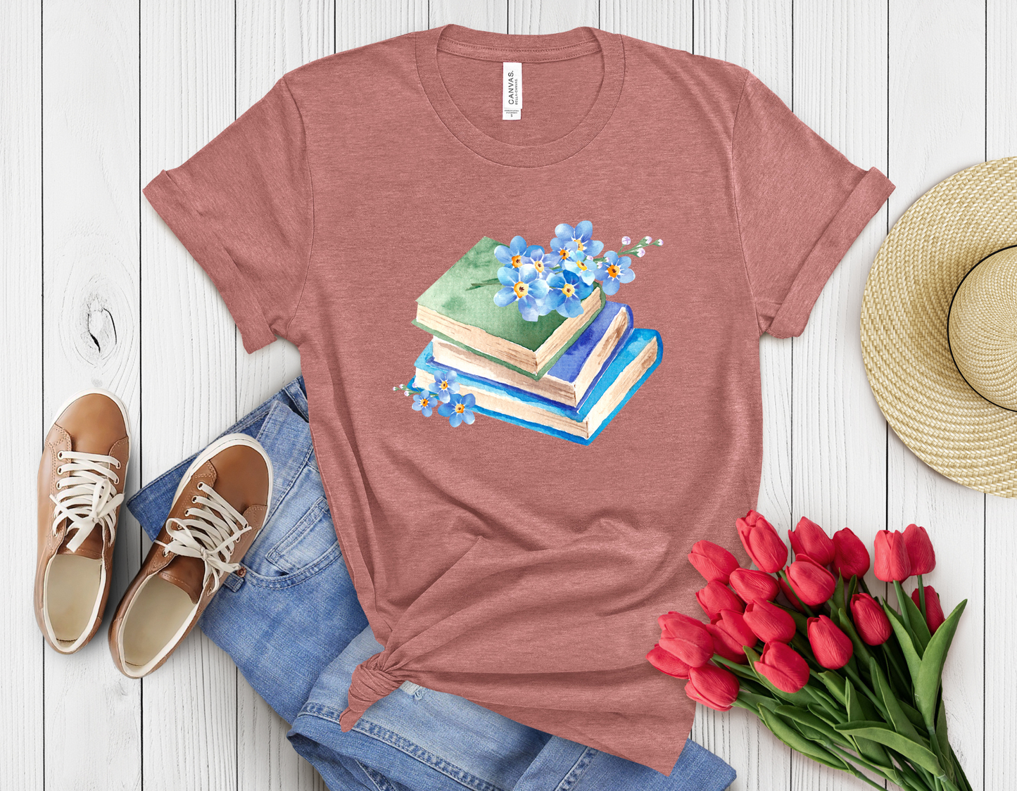 Blue floral book t-shirt