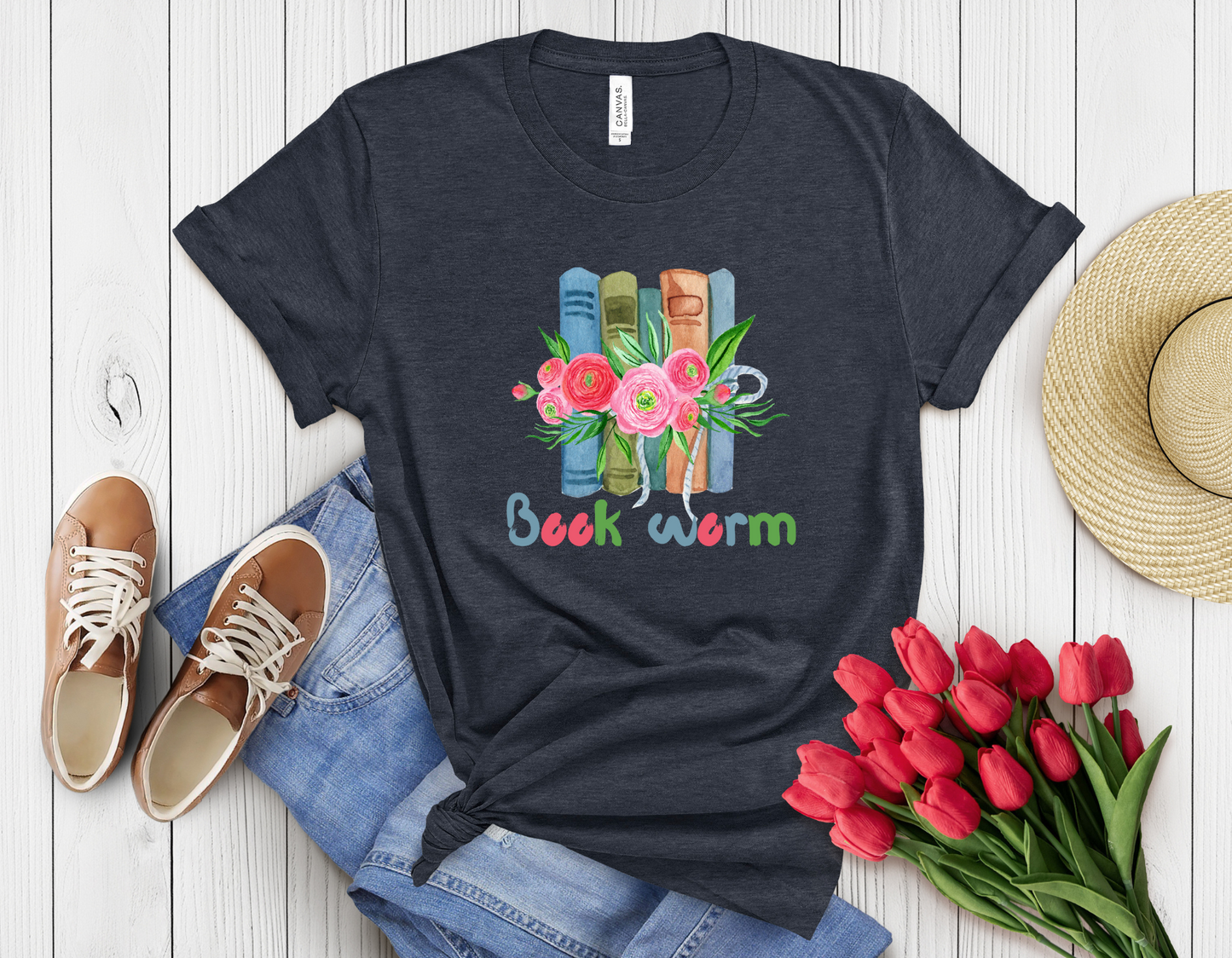 Colorful book worm t-shirt
