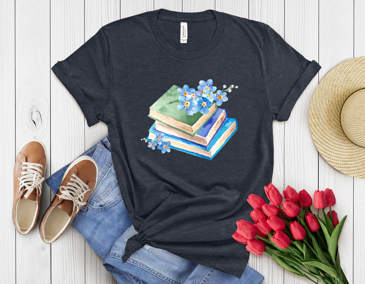 Blue floral book t-shirt