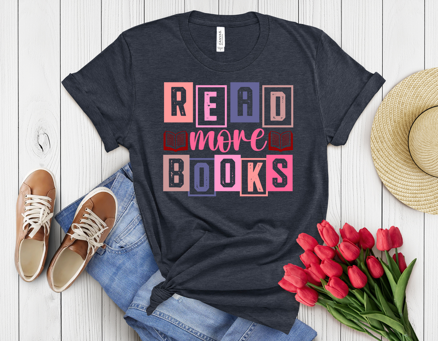 Colored read more books t-shirt