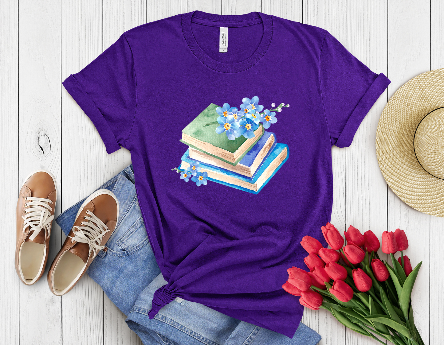 Blue floral book t-shirt