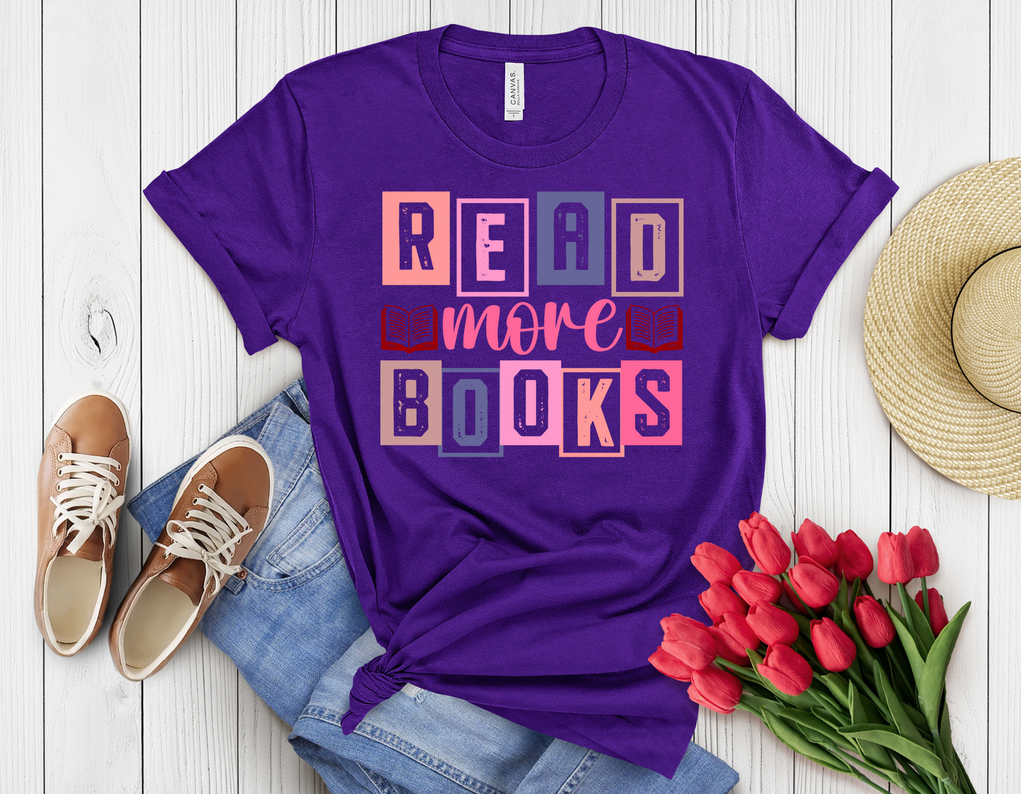 Colored read more books t-shirt