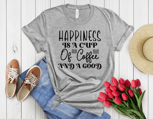 Happiness is a cup of coffee & book t-shirt