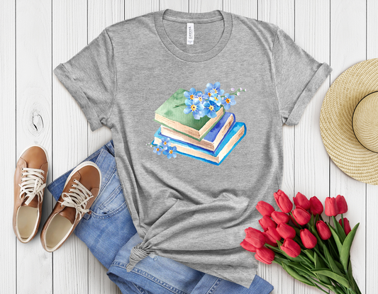Blue floral book t-shirt
