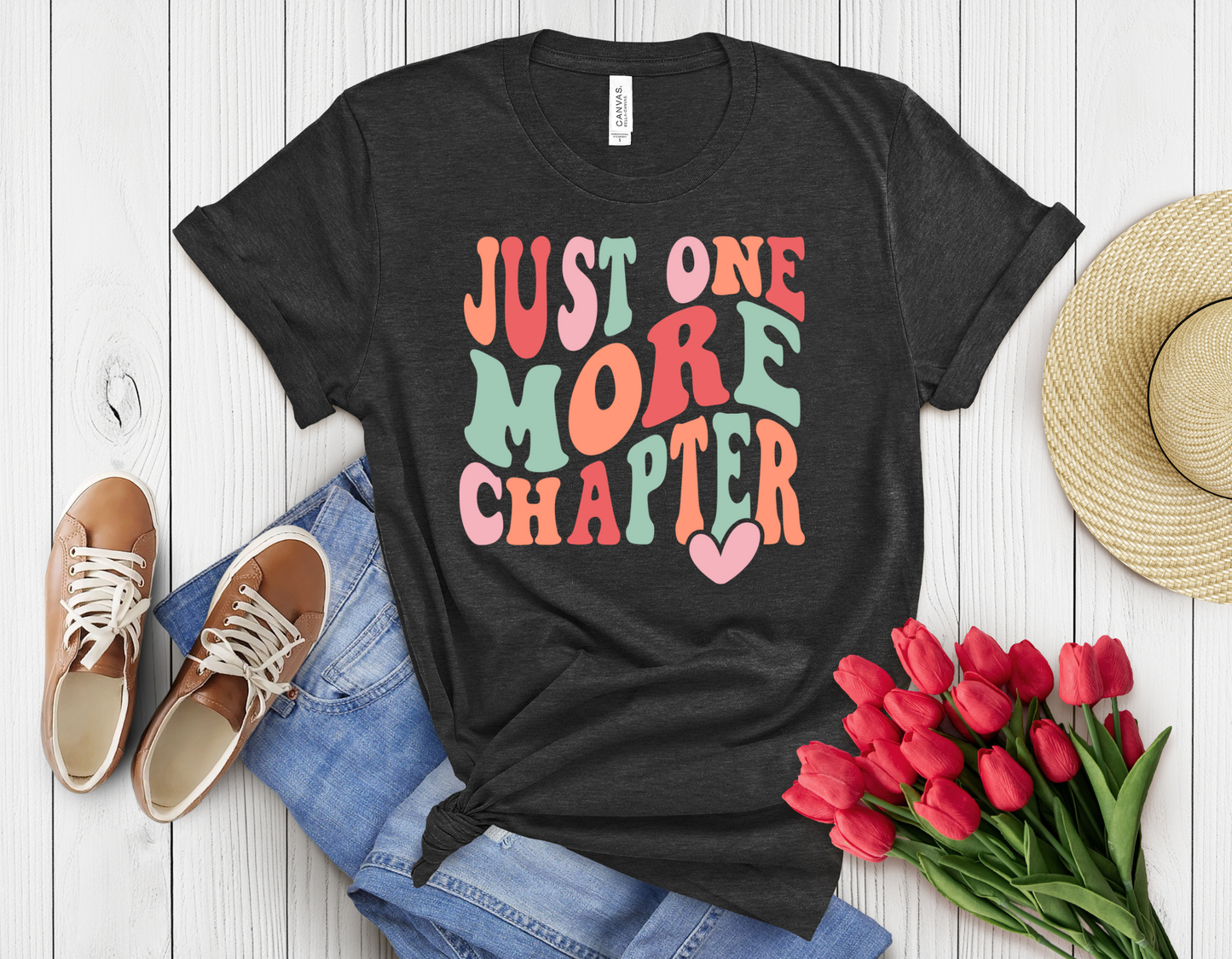 colorful just one more book t-shirt