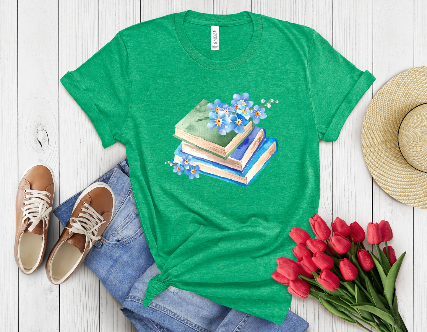 Blue floral book t-shirt