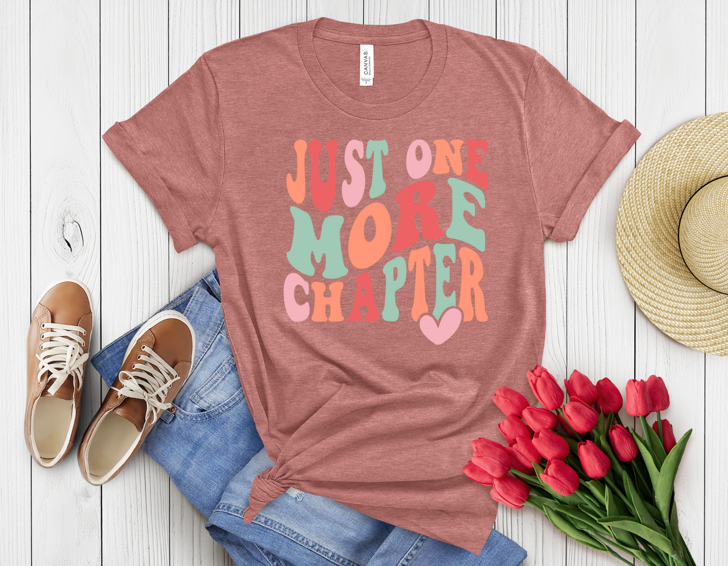colorful just one more book t-shirt