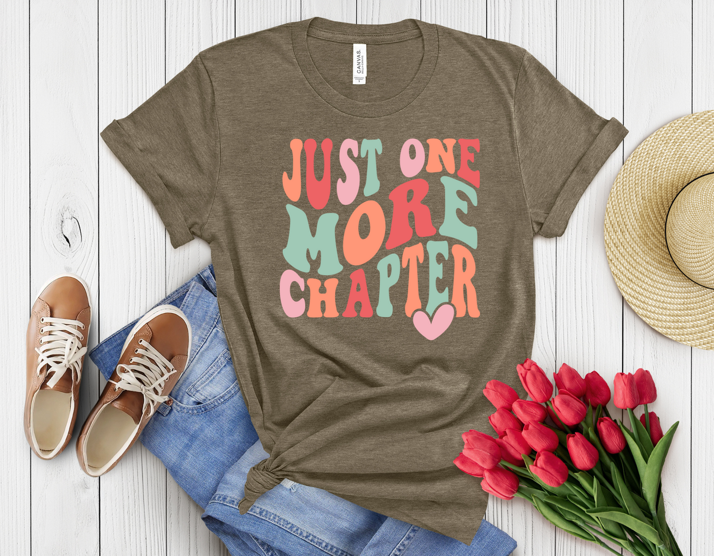 colorful just one more book t-shirt