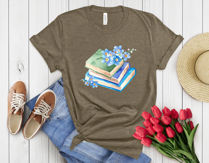 Blue floral book t-shirt