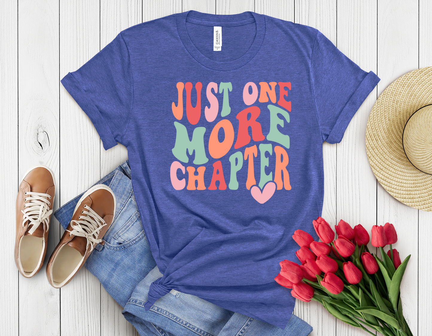 colorful just one more book t-shirt