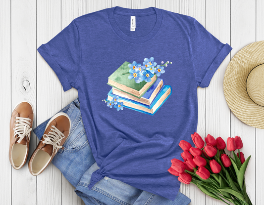 Blue floral book t-shirt